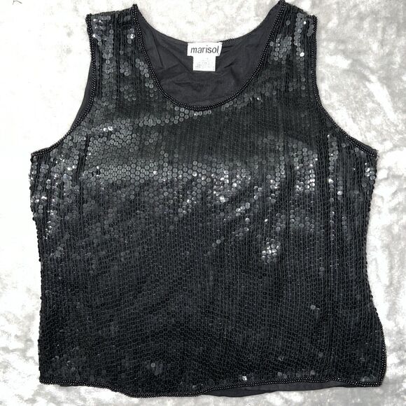 Marisol Vintage 80s Womens XL Tank Sequin Covered Layer’d Bead Trim Stretch - Picture 1 of 11